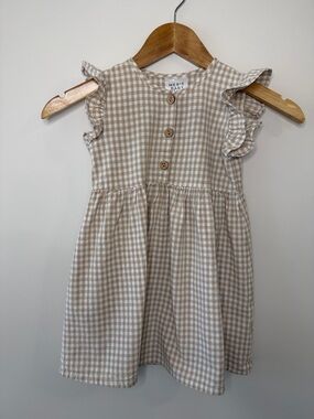 Girls Mebie Baby Tan Gingham Ruffle Sleeve Dress